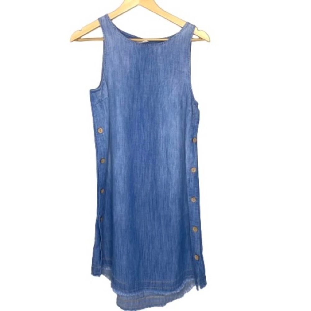 Universal Thread Chambray Denim Dress Side Buttons Raw Hem Size XS !